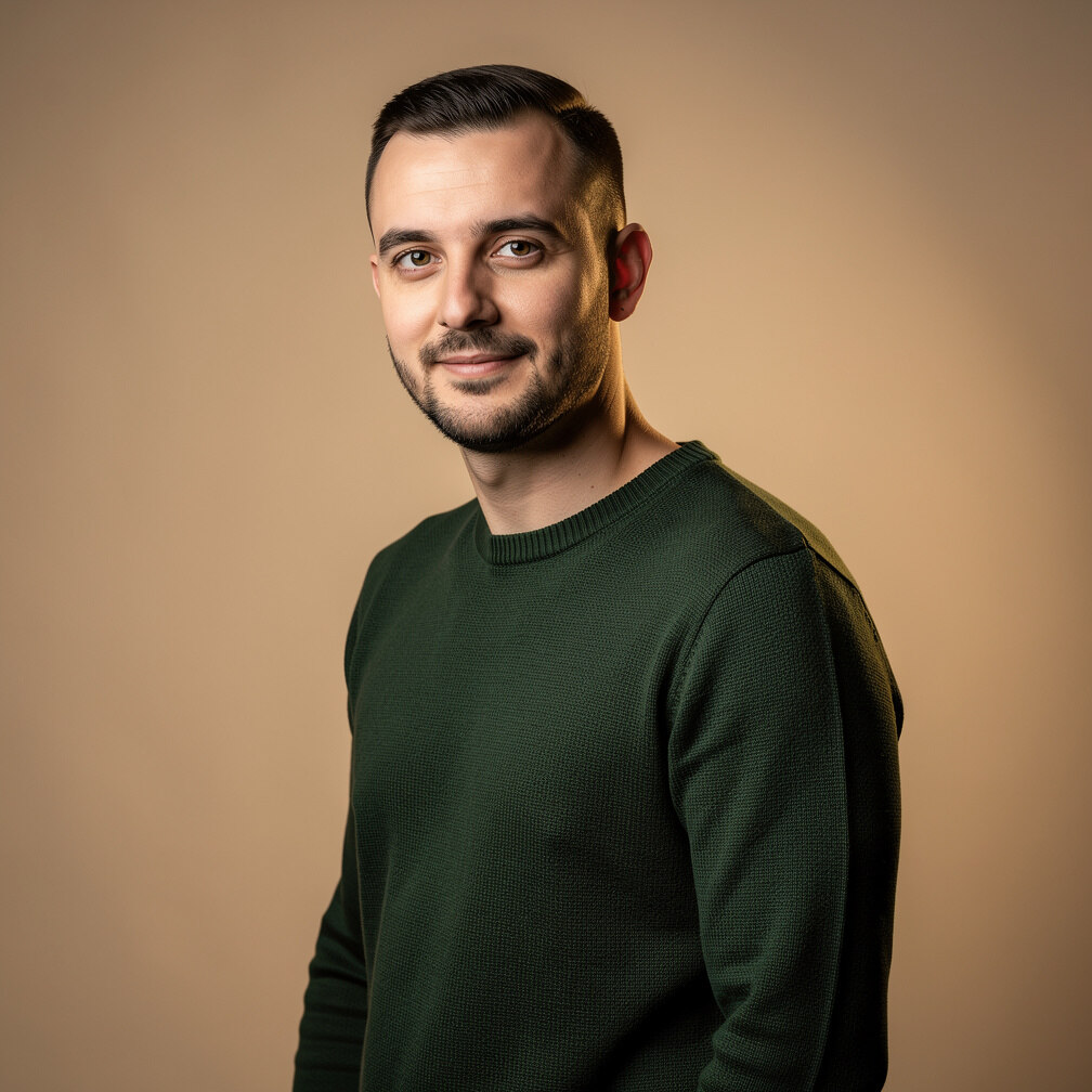 Portrait of a young Croatian male book cover illustrator in his thirties