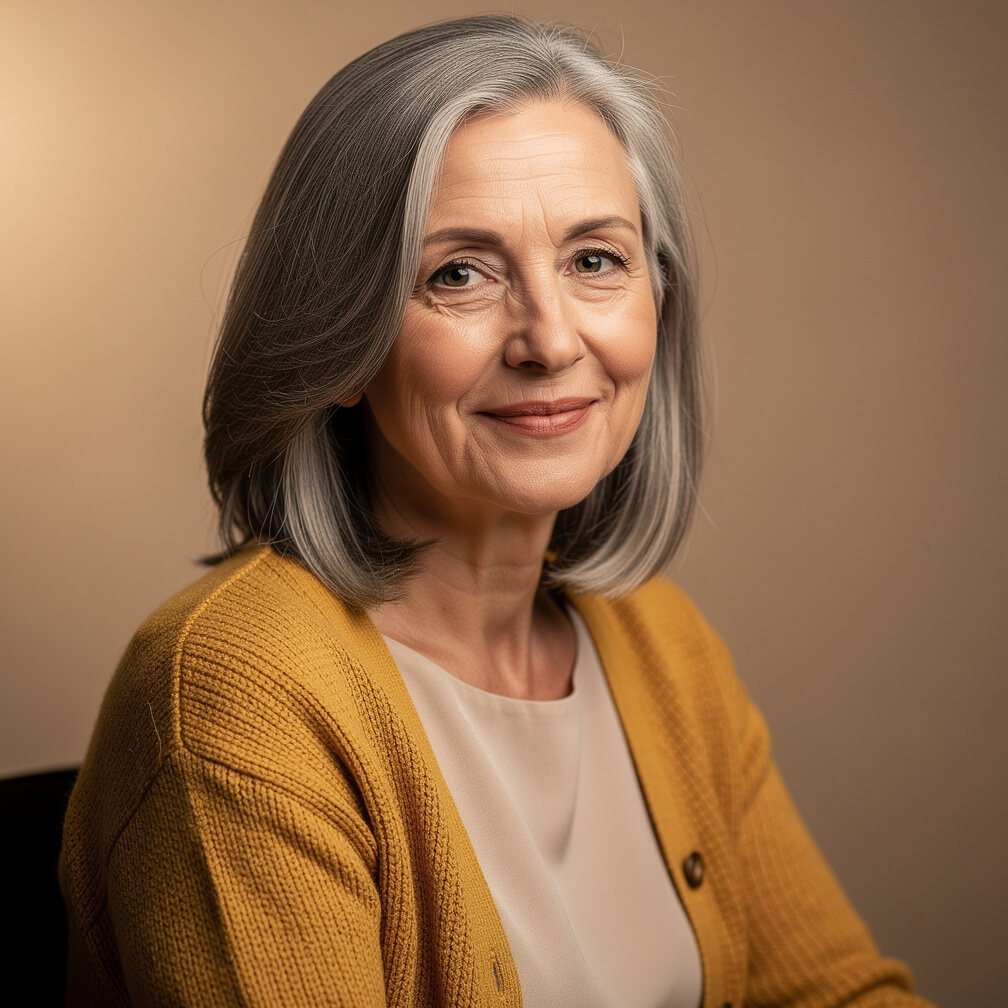 Portrait of a Croatian female literary translator in her fifties with grey hair
